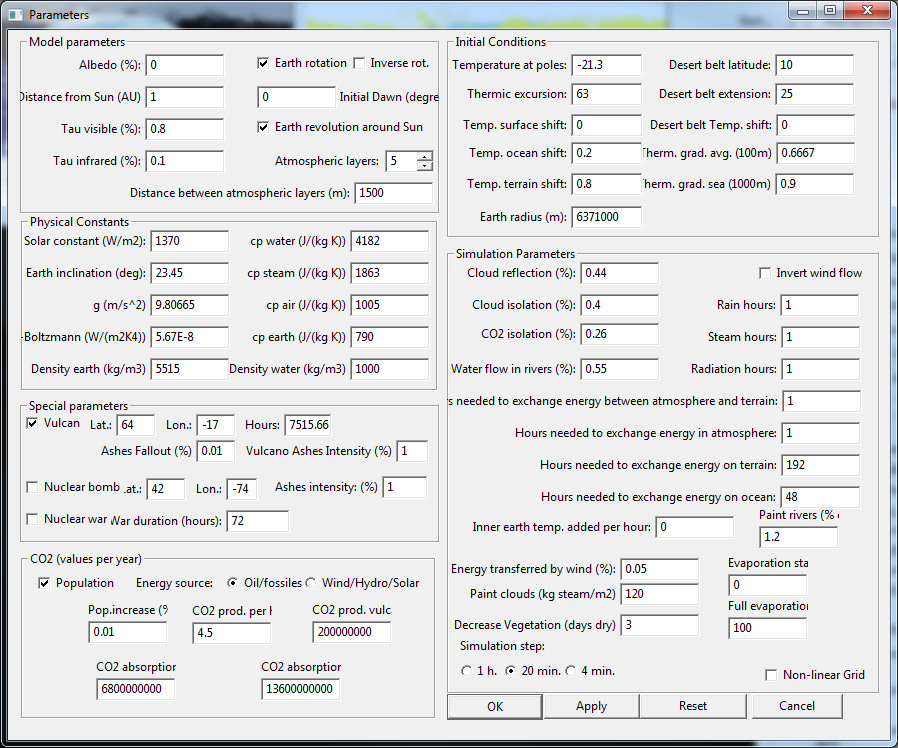 Parameter space of Simclimate